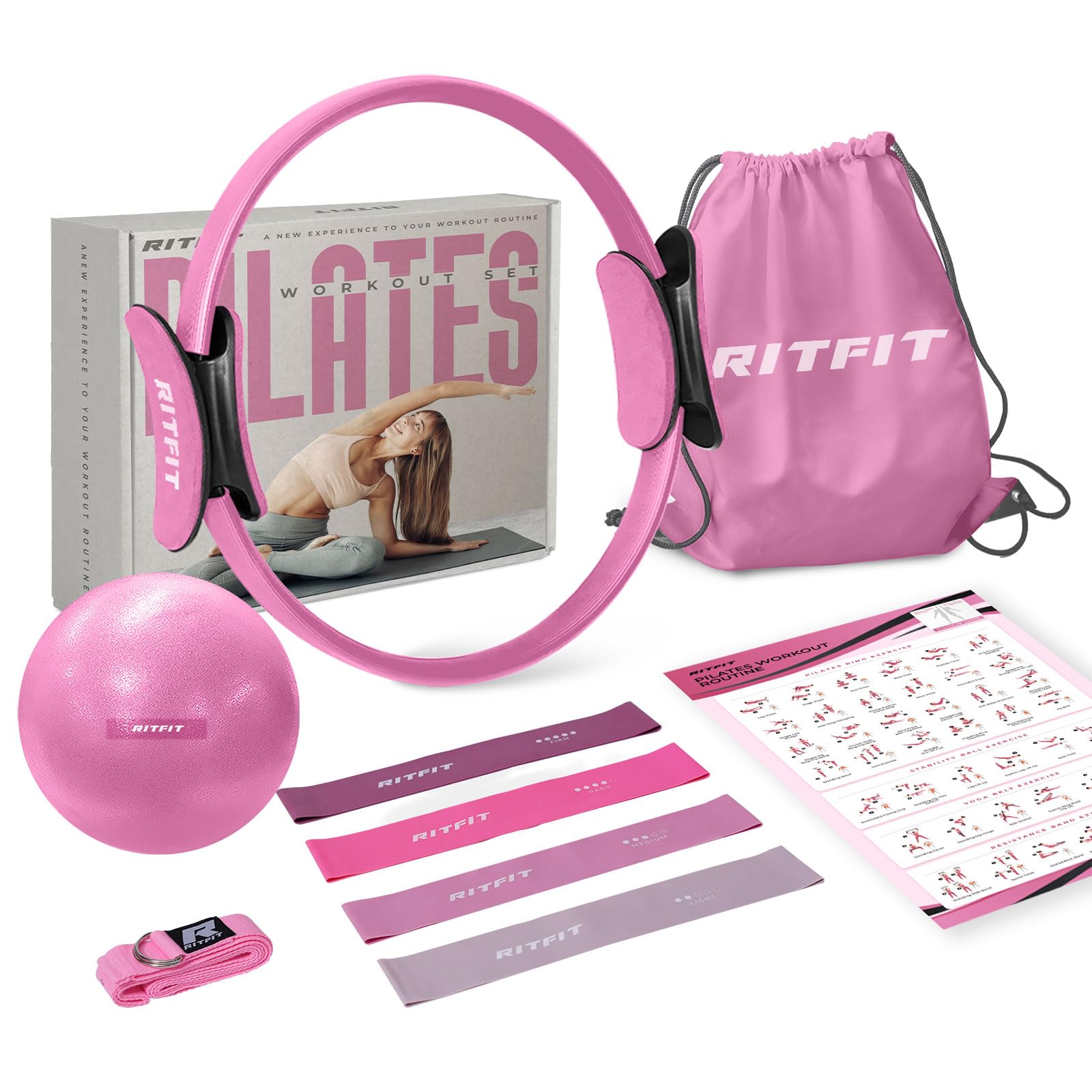 RitFit Pilates Ring 14 Inch Magic Fitness Circle for Inner Thigh Toning | Bonus Workout Guide & Storage Bag Included, Lightweight & Portable, Pilates Yoga Full Body Toning