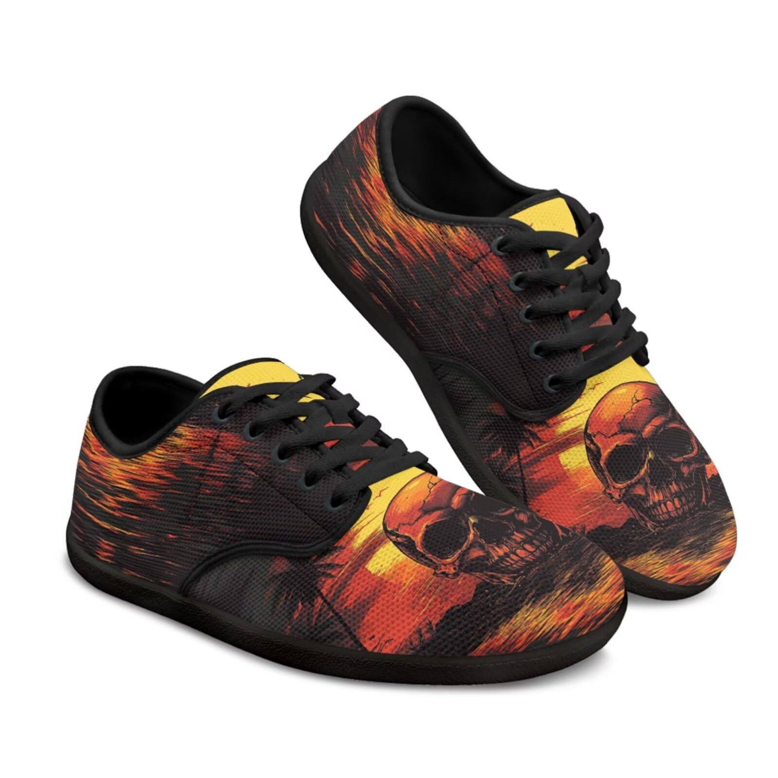 Fuojuvelie Skull Wide Toe Box Shoes for Men Size 8.5 Sunset Barefoot Shoes Women Walking Hiking Shoes Cool Mens Zero Drop Shoes Fashion Sneakers