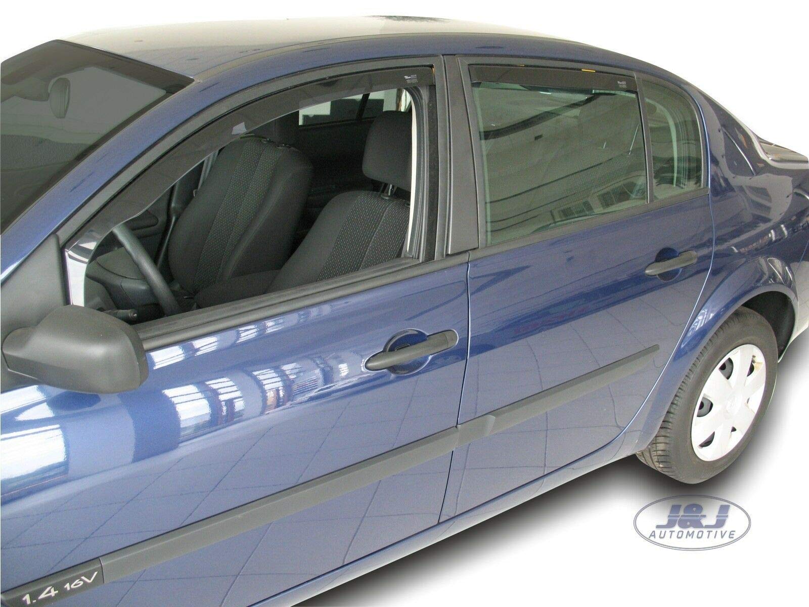 J&J AUTOMOTIVE Windabweiser passend für Renault Megane 2 4-Türer Limousine 2002-2008 4tlg, Heko Regenabweiser Vorne Hinten Getönt Dunkel Passform