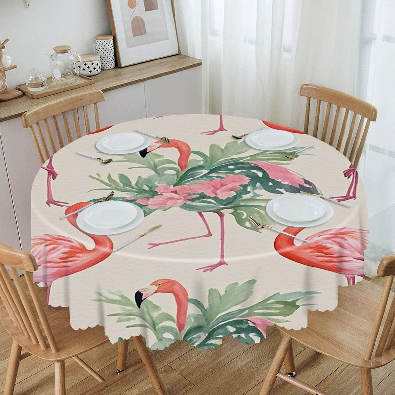 FekiLoot Watercolor Flamingo Round Tablecloth 60 Inch Waterproof Heavy Duty Table Cloth Spillproof Washable Table Cover Wrinkle Resistant Tablecloths Decorative Table Cloths