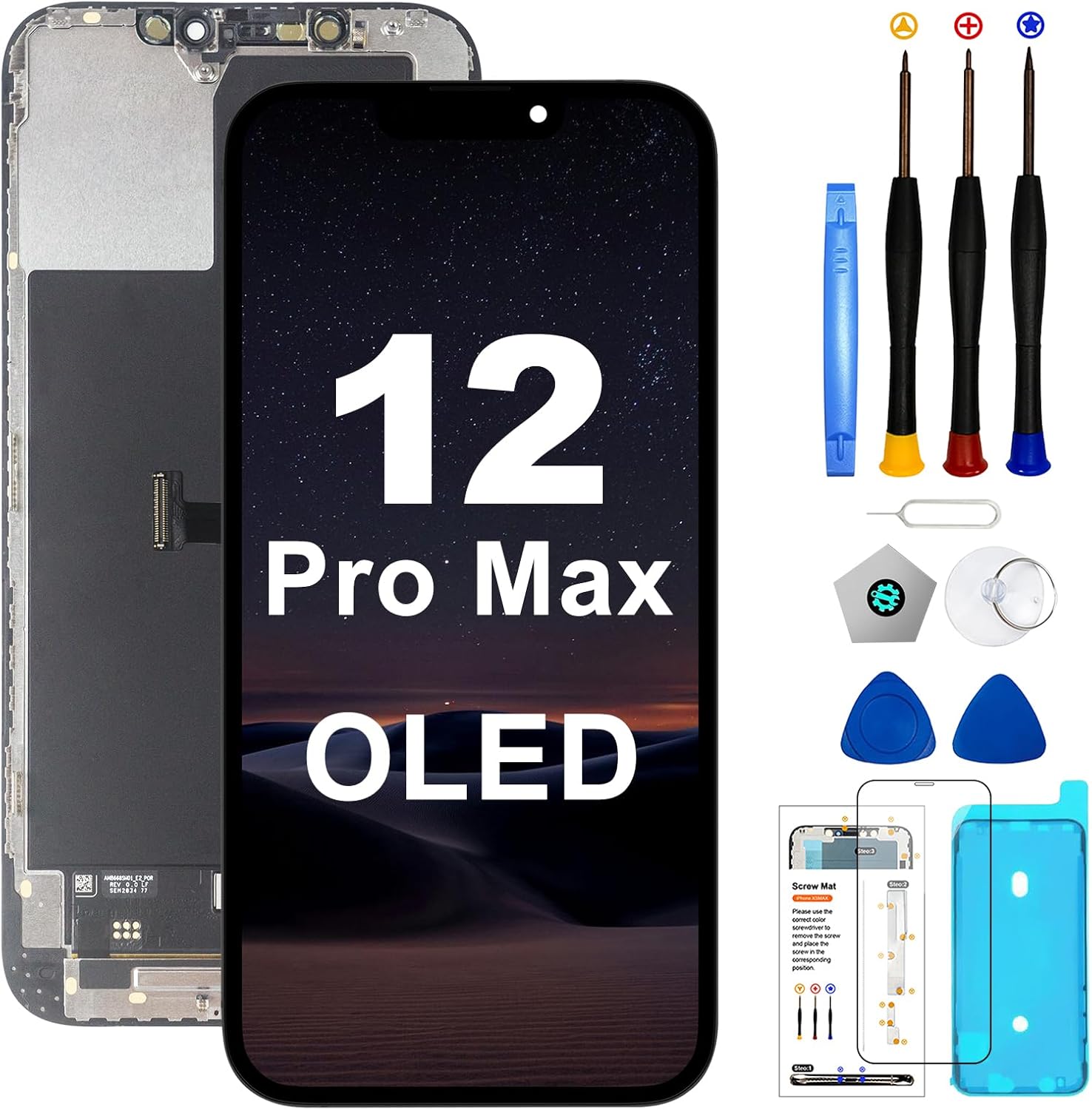 for iPhone 12 Pro Max OLED Screen Replacement Kit 6.7 inch 3D Touch Screen [NOT LCD] Screen Display Digitizer Assembly with Repair Tools +Tempered Screen Protector