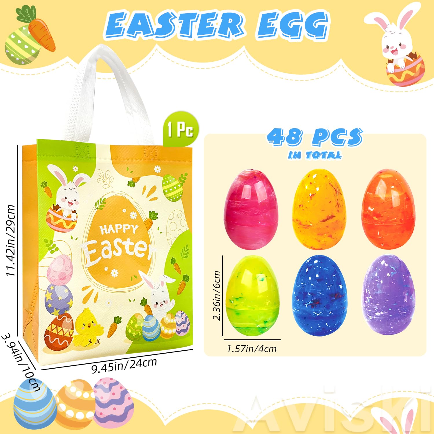 Aviski 48Pcs 2.36'' Tall Painted Iridescent Easter Eggs for Kids Basket Stuffers Fillers, Easter Hunt Game, Toys Filling Treats and Easter Theme Party Favor