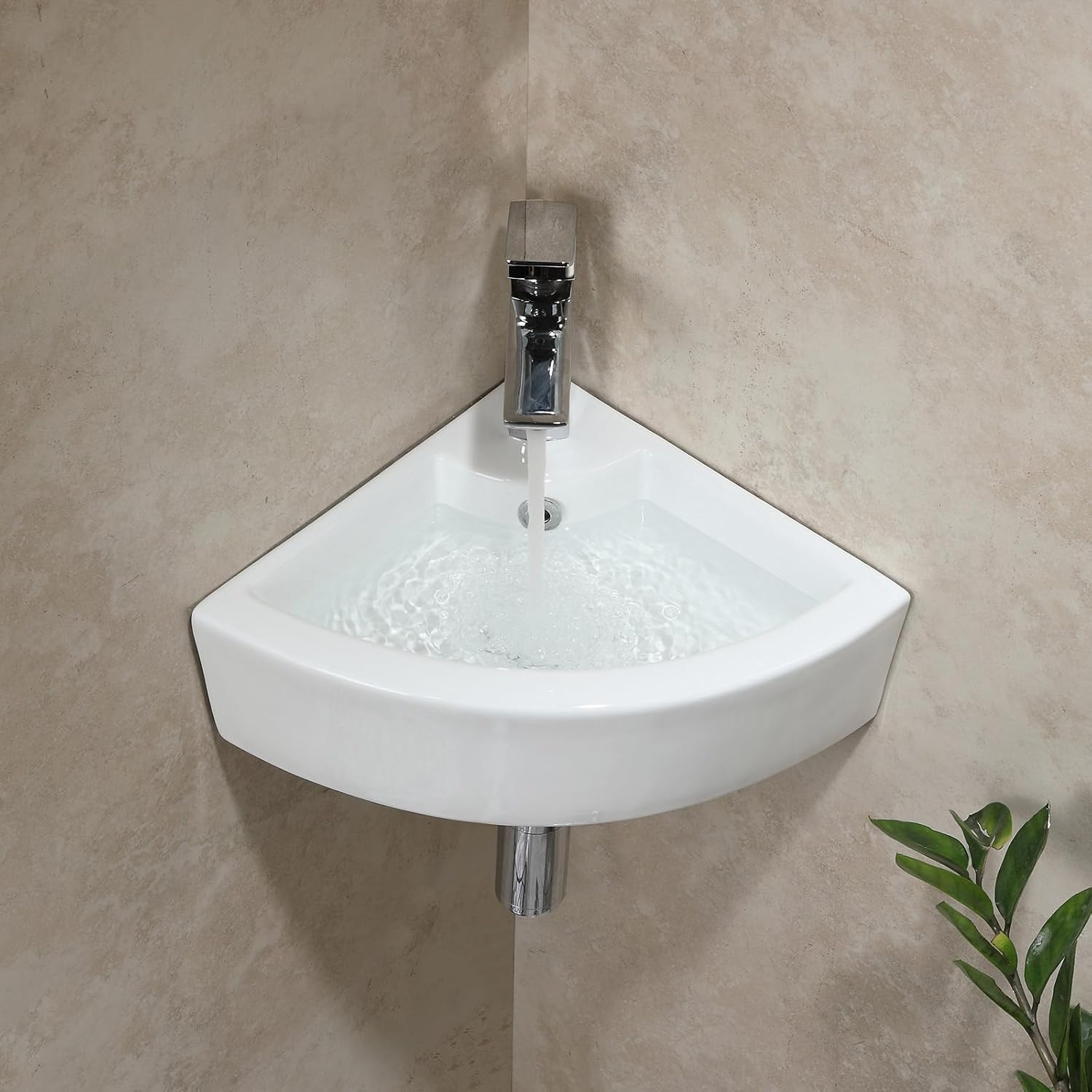 HOROW Corner Bathroom Sink, 18x 13 White Porcelain Wall Mount Corner