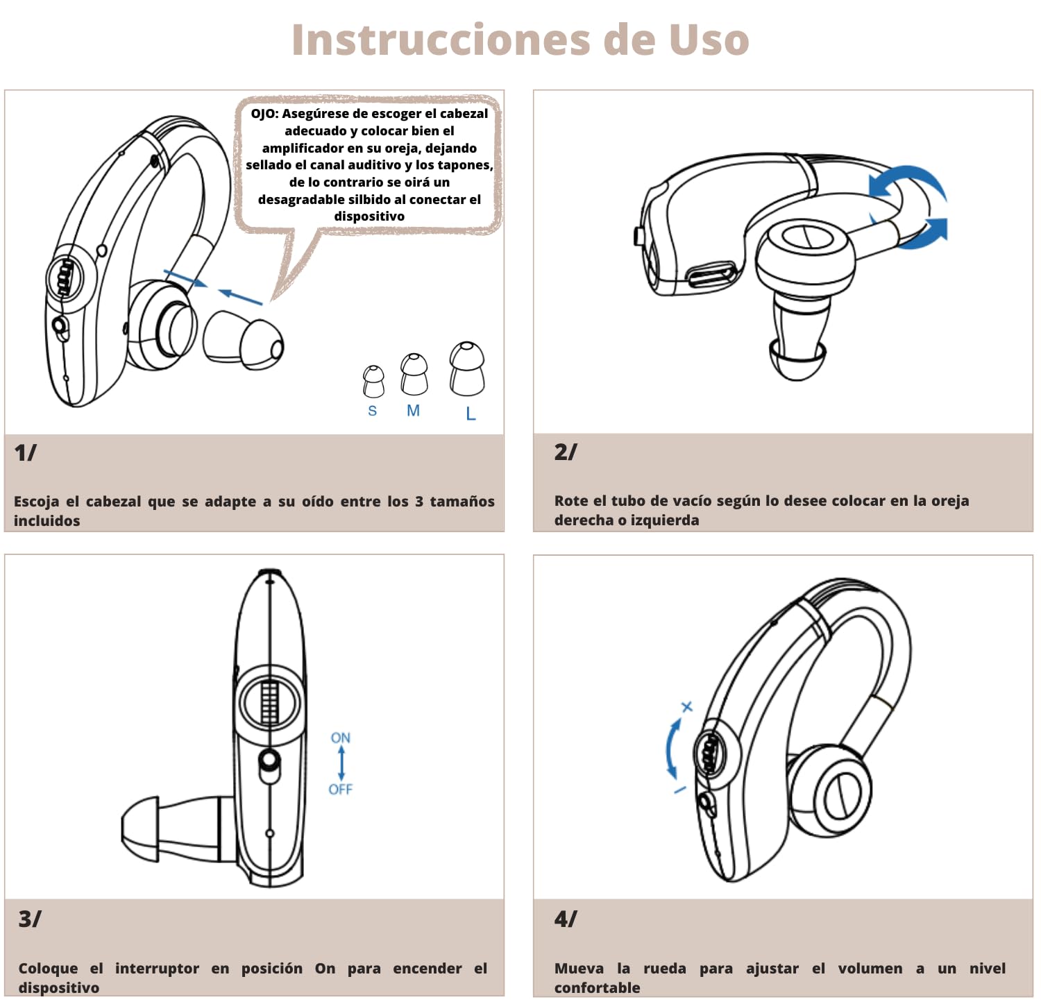 Amplificador Auditivo Recargable de Larga Duración, Amplificador de Sonido Recargable Inalámbrico, Amplificador Auditivo Universal, Mini Aparato Auditivo para Oír Mejor (Beige)