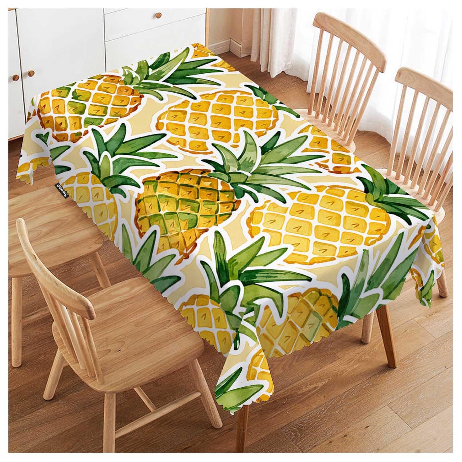 FJQWKLF Pines Tablecloth Abstract Yellow Green Pines Decorative Table Cover Dinner Table Cloth for Kitchen, Party Banquet and Holiday Tablecloth, 52x70 Inch(4-6 Seats)