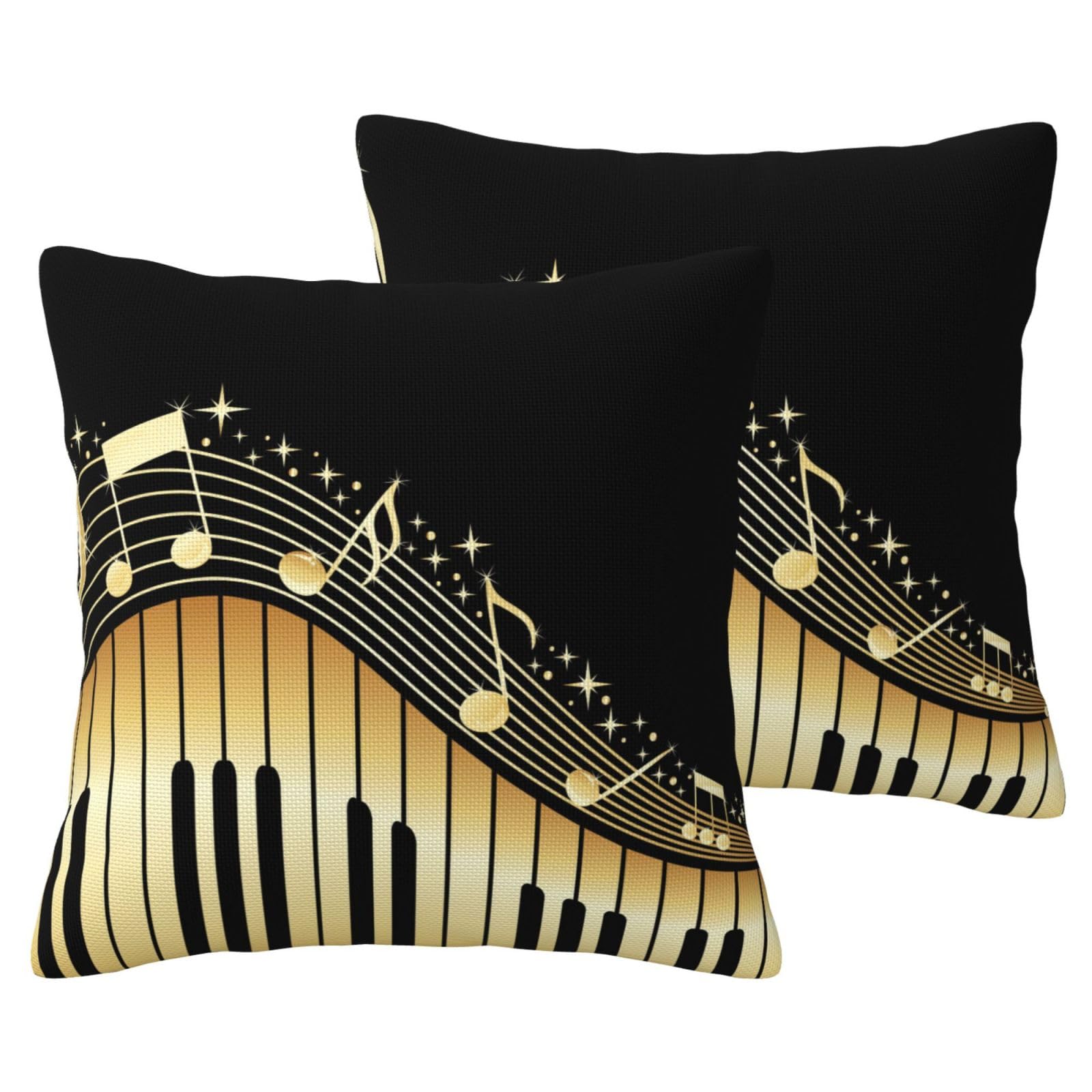 Housses de coussin motif musique en lin imitation pour salon - Lot de 2