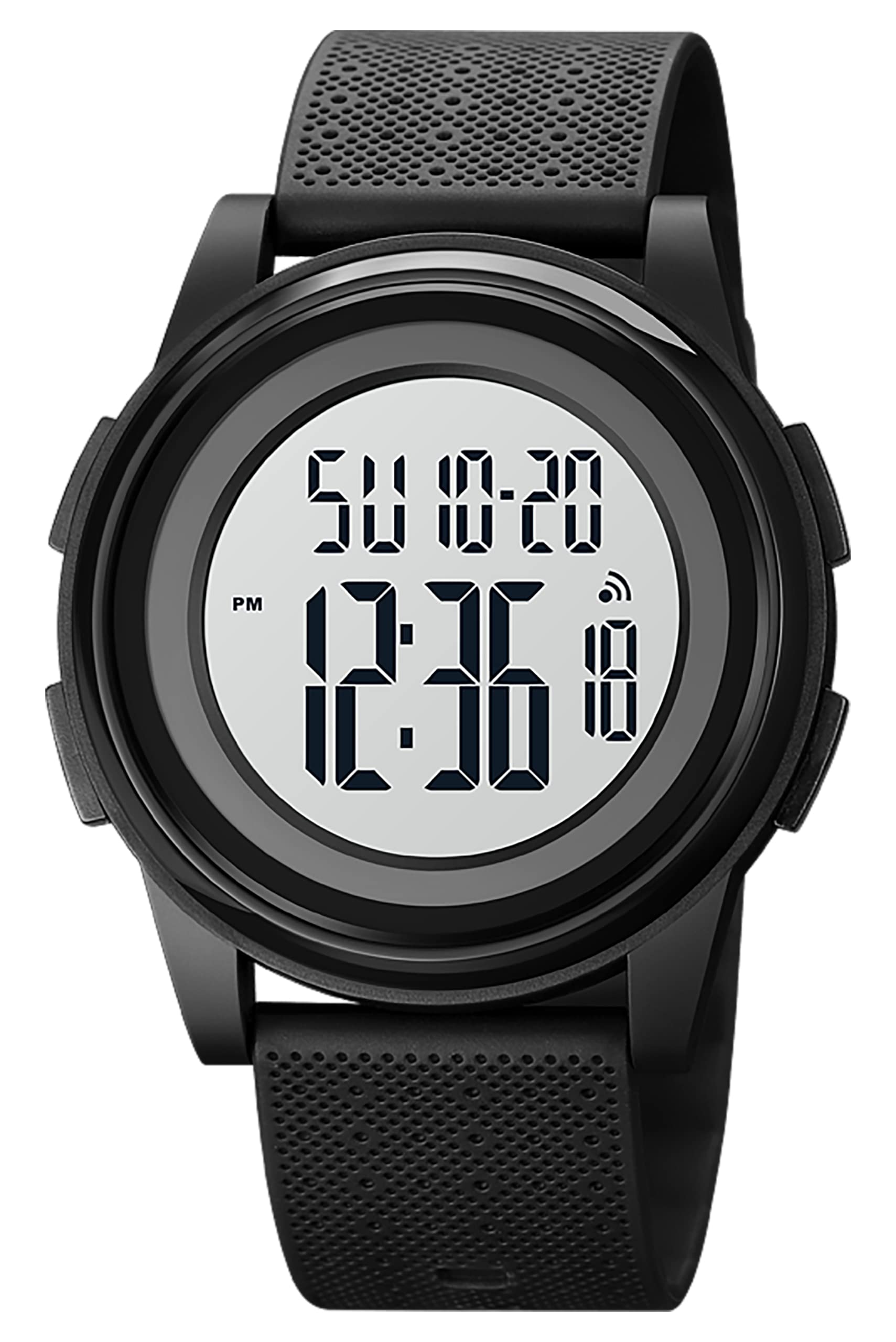findtime Reloj militar para hombre, reloj deportivo táctico, reloj digital, cronógrafo, cuenta atrás, 5 ATM, resistente al agua, reloj despertador, cronómetro, reloj de pulsera, negro blanco, Correa
