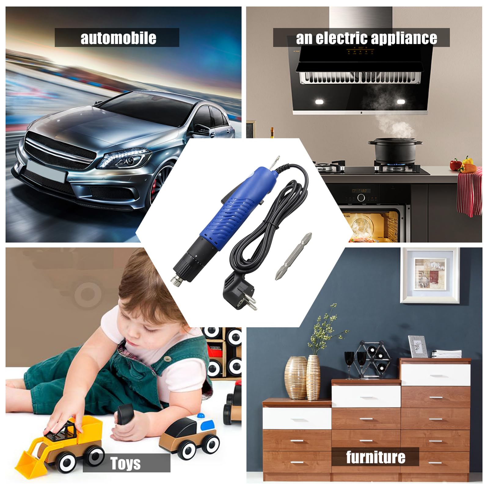 HUIOP Cacciavite elettrico AC 220V Cacciavite elettrico con cavo portatile Coppia regolabile 1/4 di pollice Strumento di riparazione del diametro della punta della vite