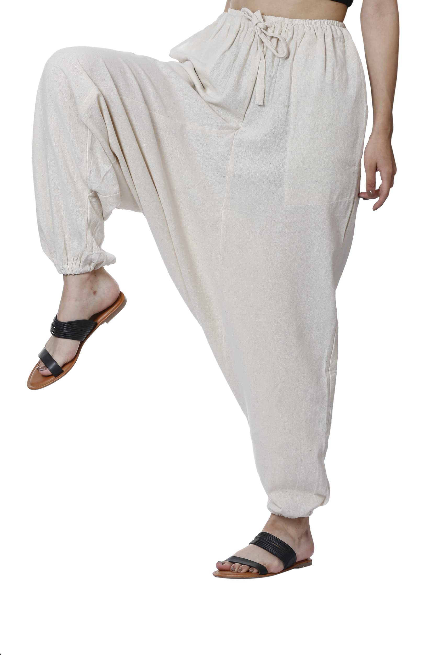 Aatman One Size Women's Eco-Friendly Cotton Harem Pants | Fits Waist Size 28 to 36 Inches_BT01022.. Cream