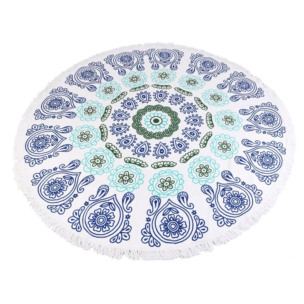 Picnic Blanket Rug Tapestry Table Towel - Thick Round Throw Microfiber Aztec Mandala Large Towel with Tassels Ultra Soft Multi-Purpose Thow Rug Mat Cushion Carpet 59 inch Across Instagram