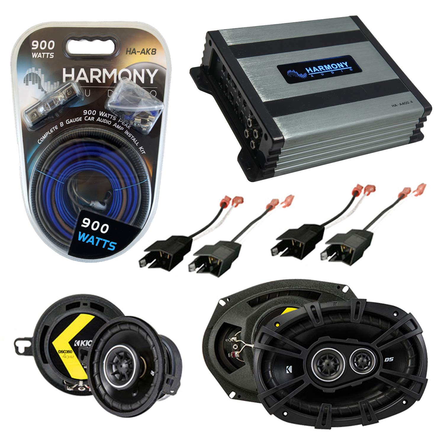 Harmony Audio Bundle with Kicker DSC35 DSC69 Speaker Replacement & Harmony HA-A400.4 Amp Compatible with Dodge Diplomat 1984-1989