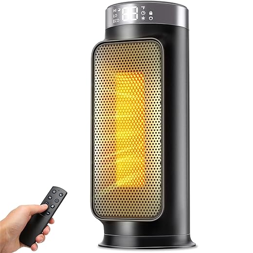 1500W PTC Space Heater with Remote Control, Portable Electric Heaters for Indoor Use, Ceramic Heater for Office, 75°Oscillation, 24H Timer, 5 Modes, Safe Quiet Room Heater for Bedroom