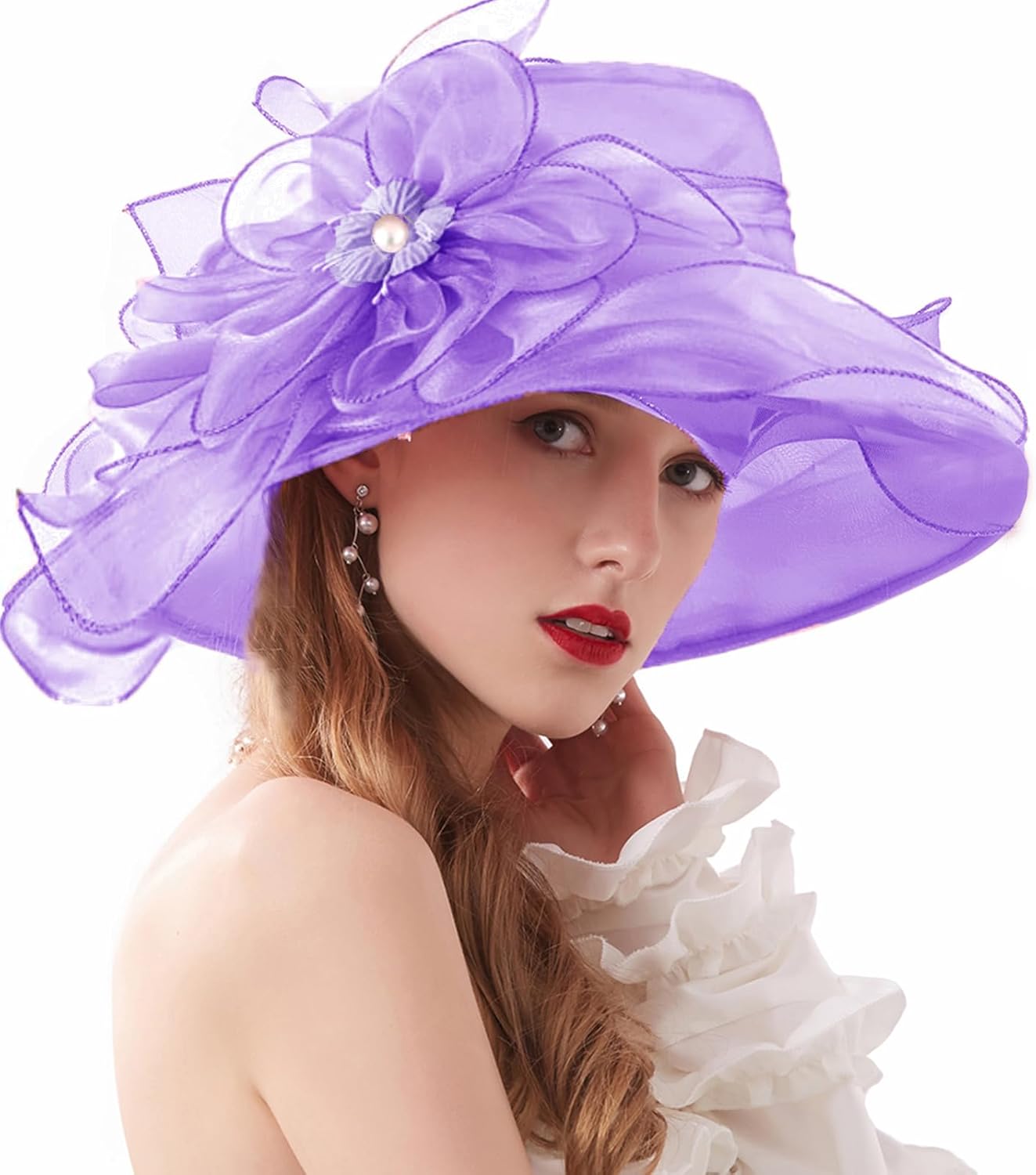 Organza Fascinator Hat - Women’s Wide Brim Church Bridal Tea Party Wedding Hat