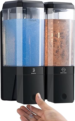 Dispensador de champú y acondicionador, 2 cámaras, sin taladro, dispensador de champú para ducha, dispensador de jabón de ducha montado en la pared,