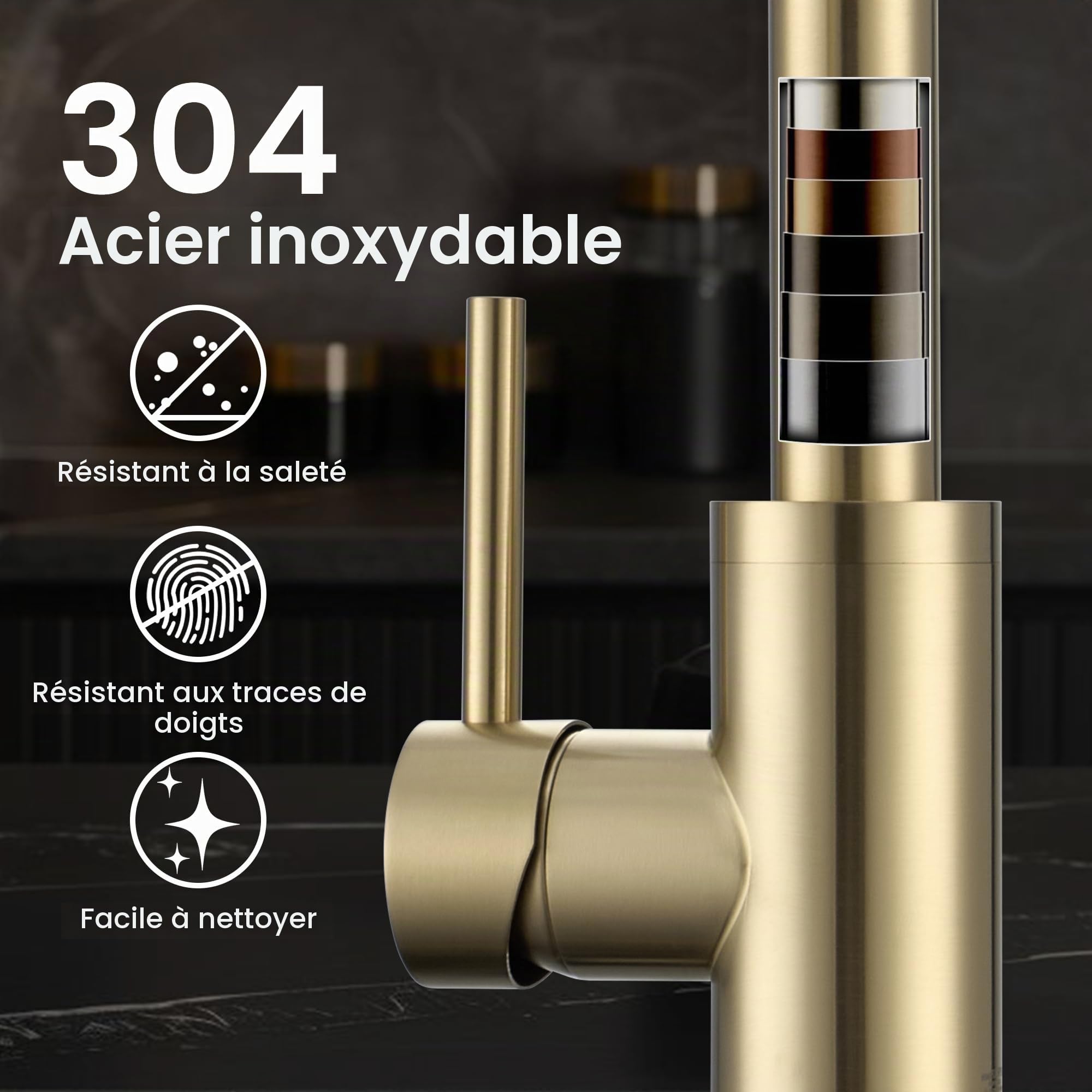 KPW Mitigeur Évier de Cuisine avec Bec Extractible en Acier Inoxydable