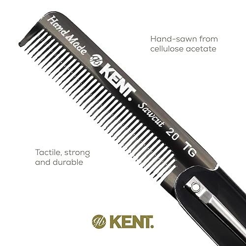 Miniatura 5 de Kent 20T - Peine de bolsillo plegable hecho a mano de grafito negro para hombres, peine de dientes finos para el cuidado diario del cabello, barba o