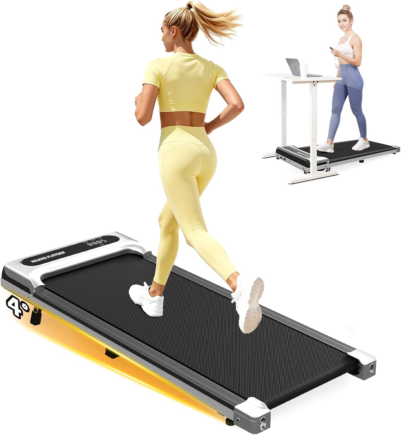 Walking Pad, Walking Pad Treadmill for Home Office, Portable Under Desk Treadmill with Remote Control and LED Display, Walking Jogging Running Machine