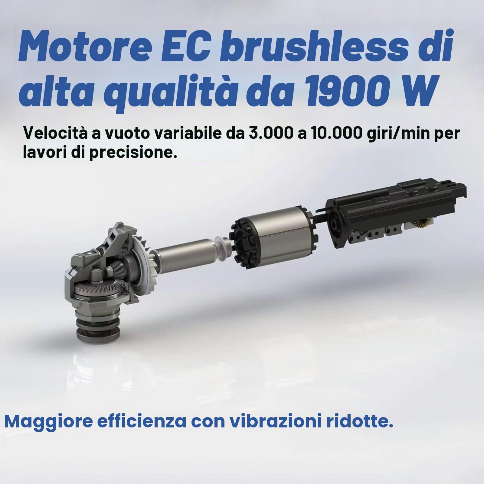 FANZWORK 1900W (MAX) Smerigliatrice per calcestruzzo con motore brushless EC, set 125 mm, cuffia aspirazione e valigetta, senza manutenzione