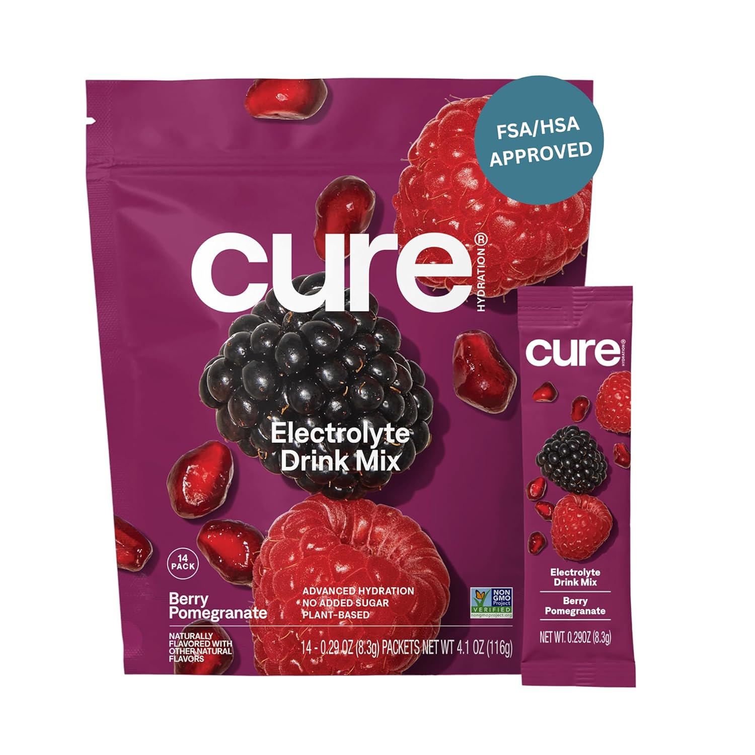 Cure Hydration Plant-Based Electrolyte Drink Mix No Added Sugar FSA-HSA Dehydration Relief Powder Made with Coconut Water Non-GMO