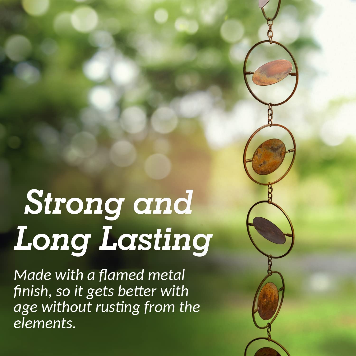 Happy Gardens Flamed Circles Hanging Ornament - Metal Wind Spinner Outdoor Garden Decor