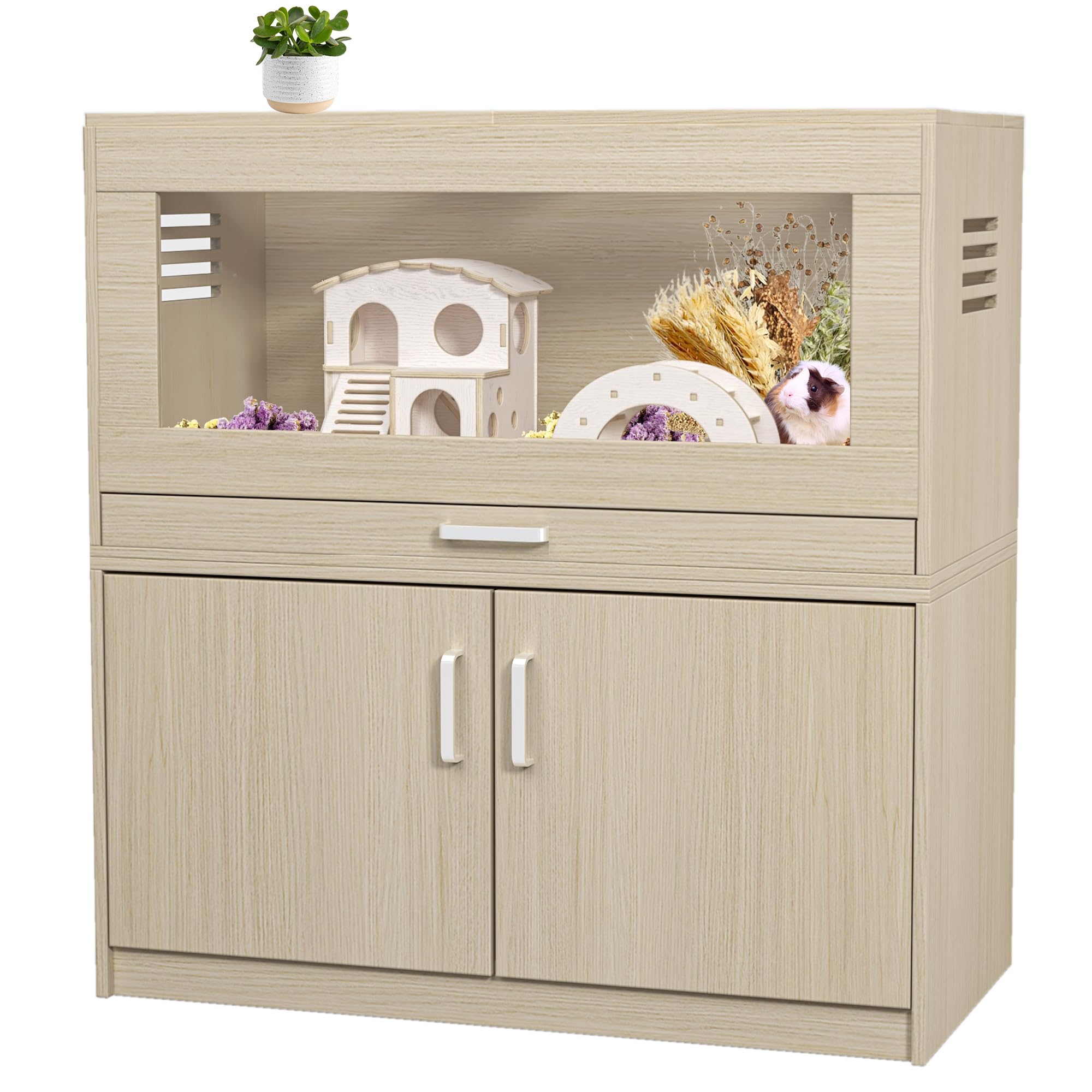 Hamster Cage,Comfort Practicality with Independent Storage Cabinet,House for Chinchilla with Guinea Pig Hutch and Bridge,Easy View Acrylic Panels,