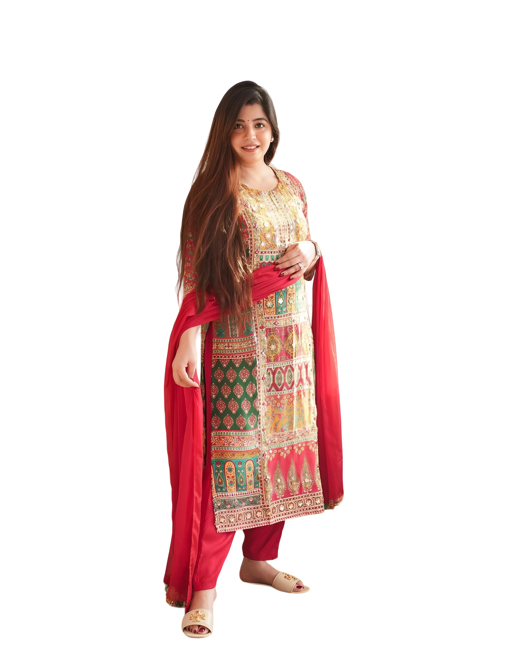 BHARVITA Womens Cotton Printed Sequence Embroidered Work Straight Kurta Dupatta Pant Set (IN, Alpha, 2XL, Regular, Cream) (B0DFT1ZB38) Amazon Price History, Amazon Price Tracker