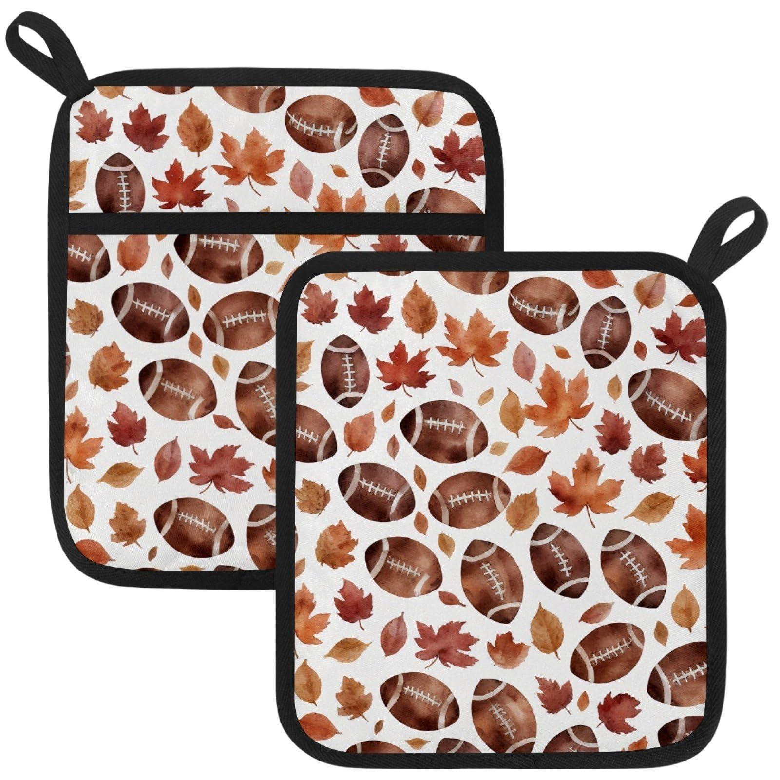 VAPOKF Maple Rugby Pot Holders with Pocket for Kitchen Heat Resistant Potholders Large Polyester-Cotton Square Oven Mitts Set