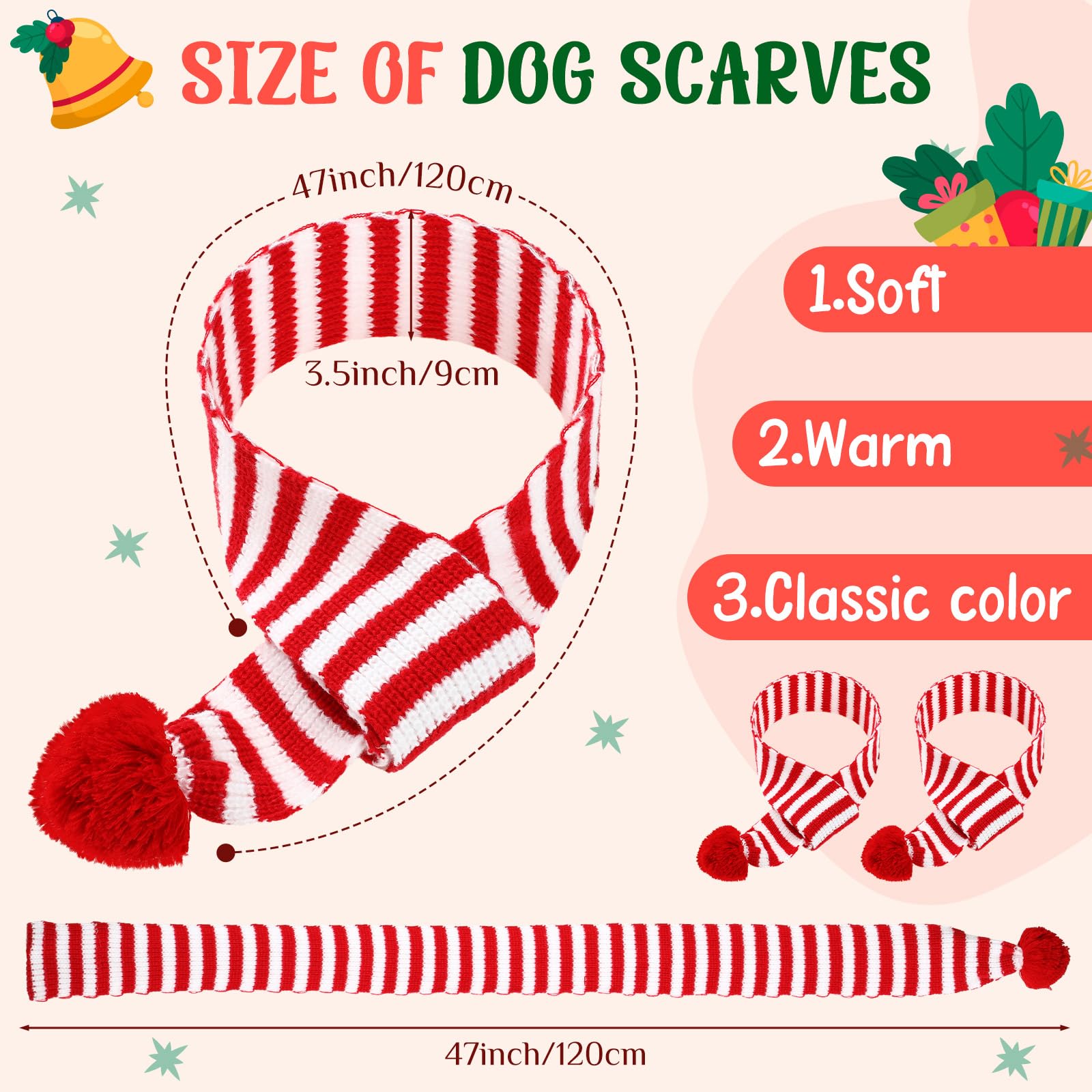 Sanwuta 2 Pcs Christmas Dog Knitted Scarf Santa Scarf Dog Bandanas with Pompom Pet Winter Neck Warmer Costume for Dress up Xmas Cute Costume (Red, White)