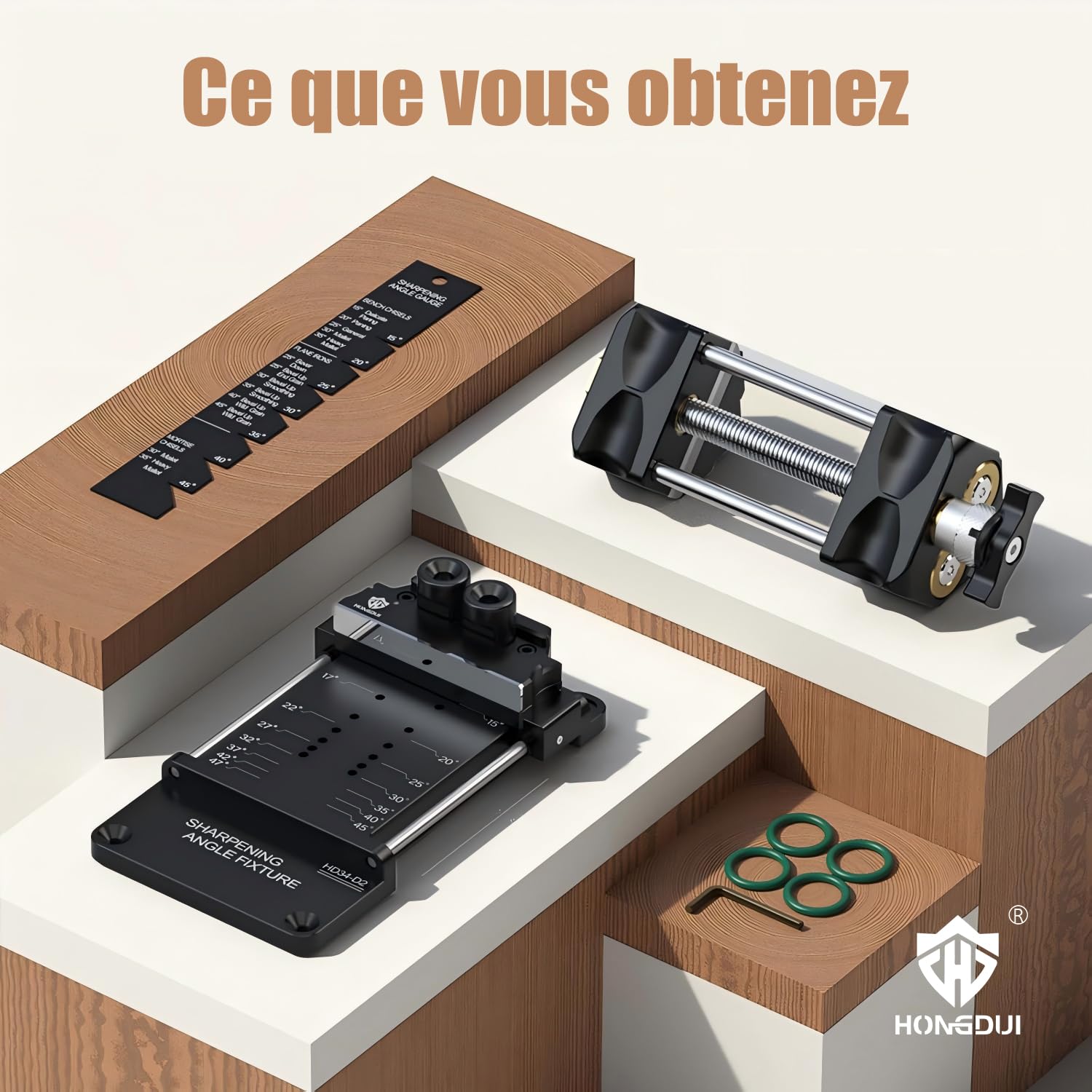 HONGDUI Kit d'affûtage de ciseaux avec guide d'affûtage, jauge d'angle réglable et accessoire d'angle d'affûtage pour outils de menuiserie pour burins et burins de 0,1 à 3,2 pouces