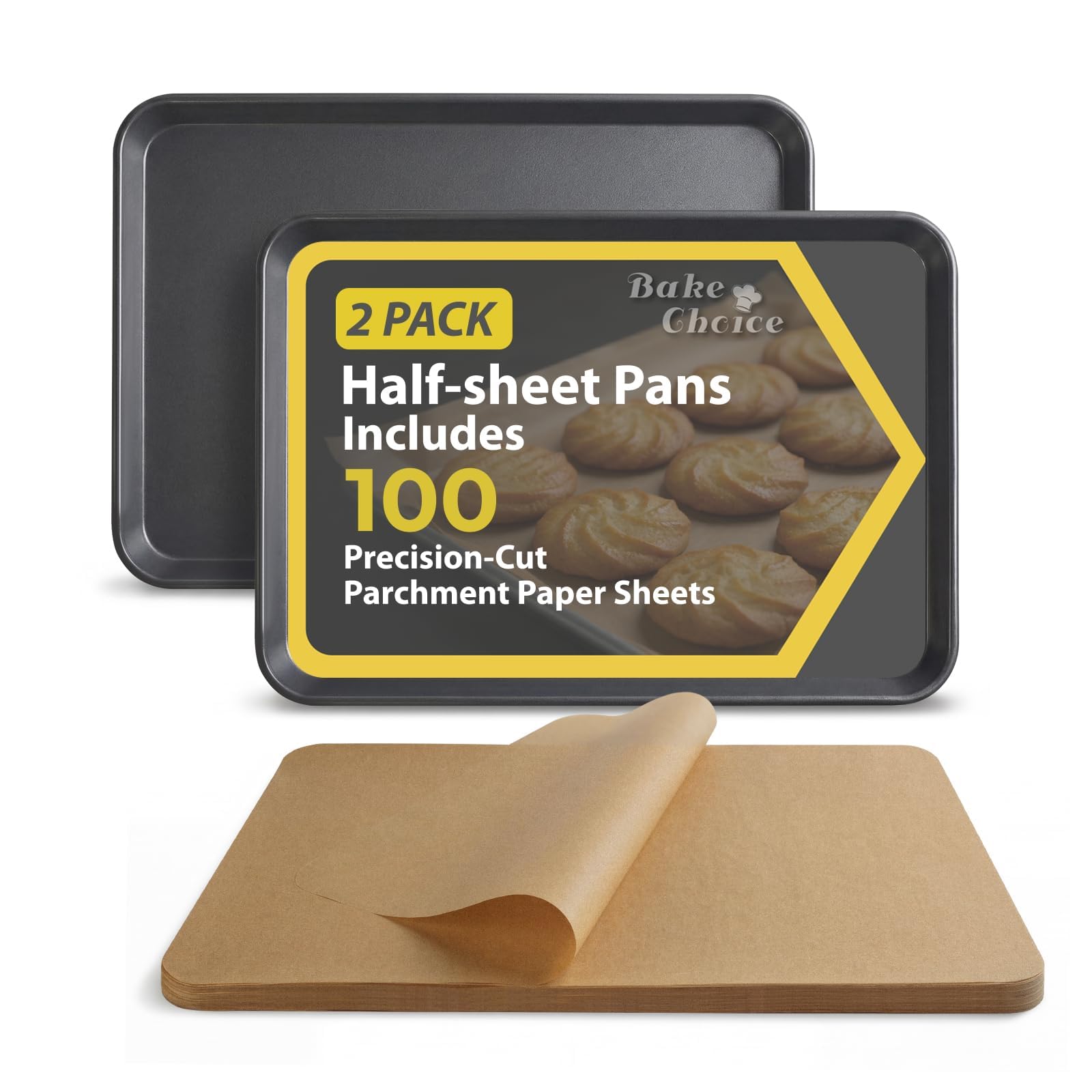 Bake Choice 2 Pack Half Sheet Pans With 100 Parchment Sheets