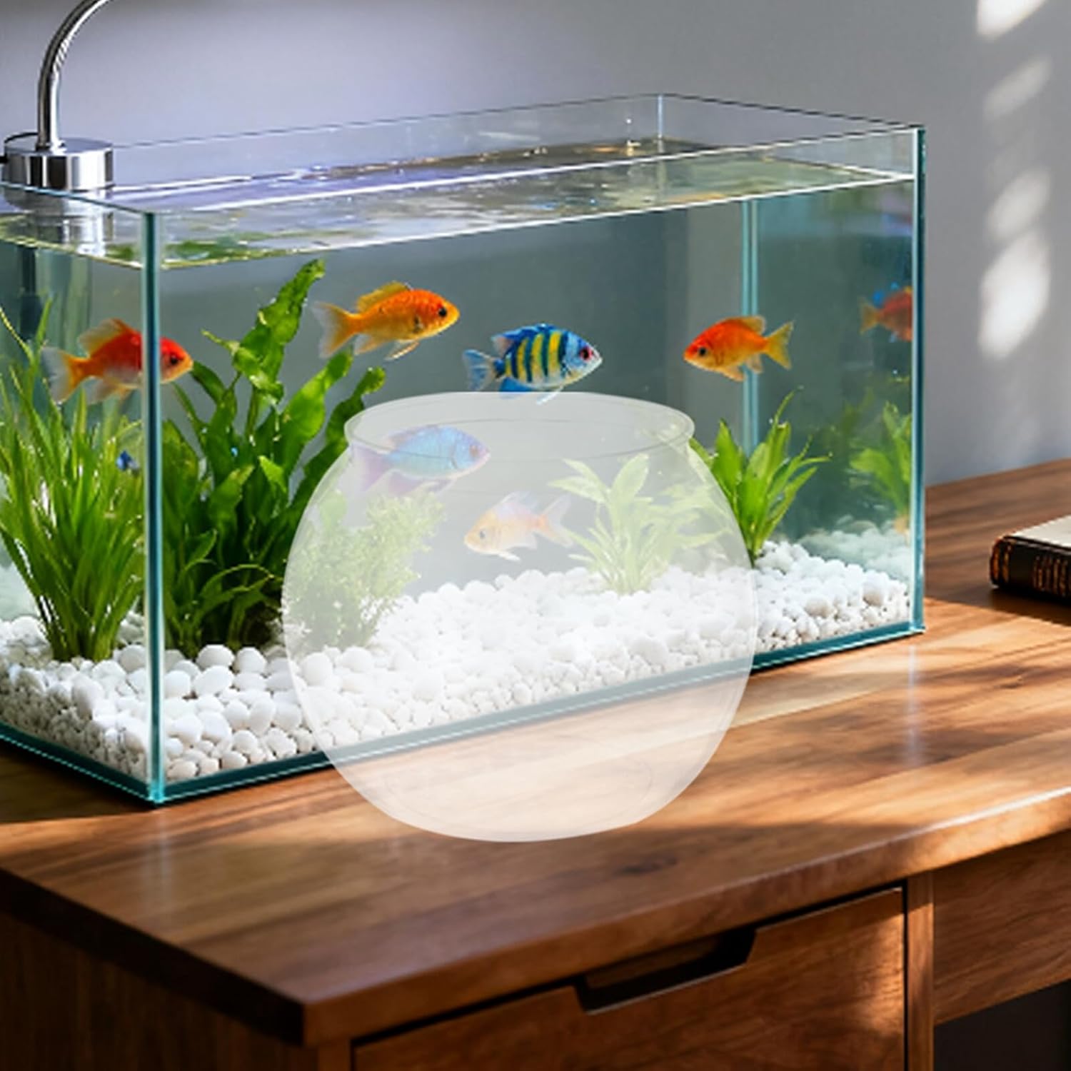 YARNOW Plastic Fish Bowl Aquarium 28x24.5cm Pet Material Small Portable Round Fish Tank for Desktop and Home Aquarium Decor