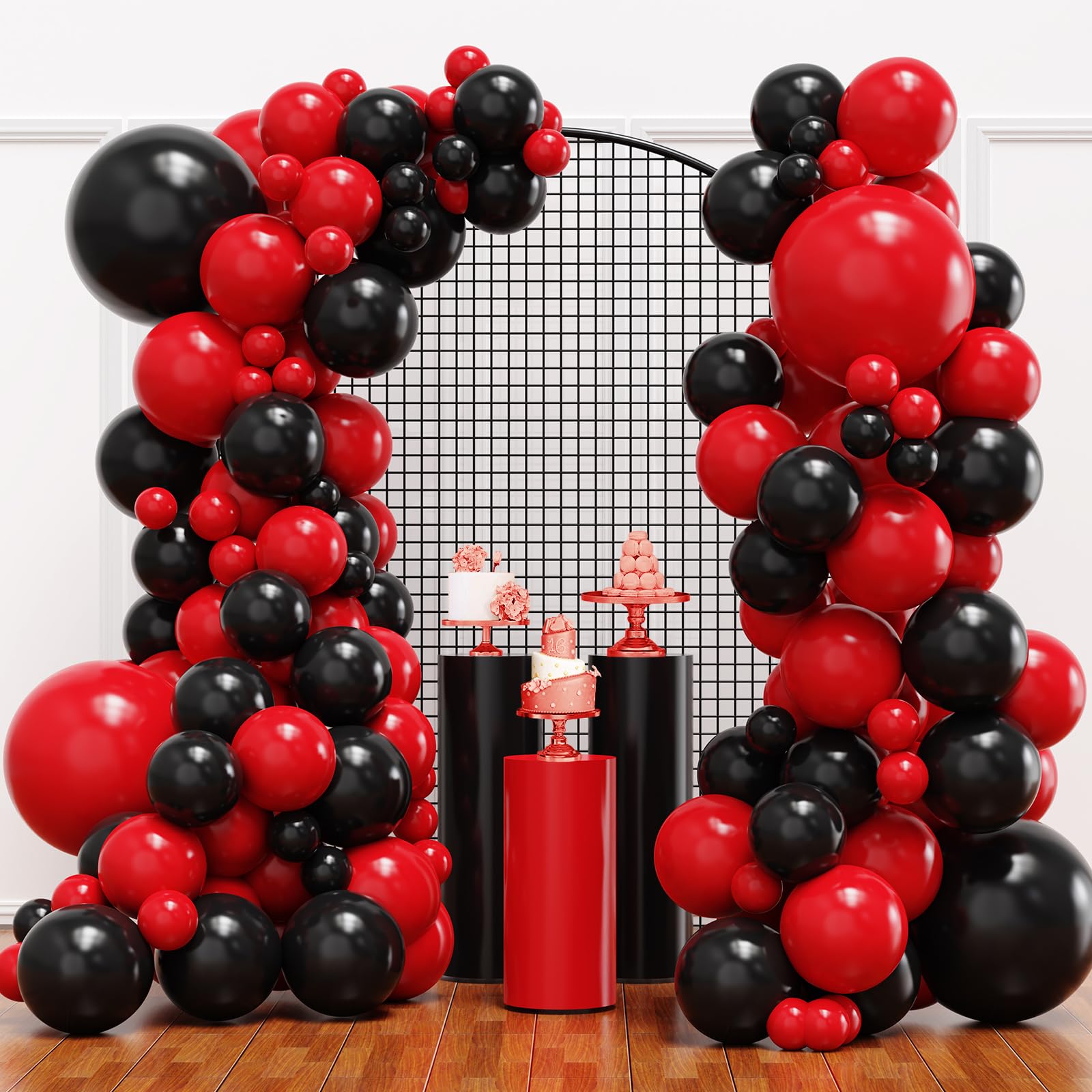 YMSZ Red and Black Balloons, Black and Red Balloons Garland Arch Kit with Different Size for Birthday, New Years, BBQ Casino, Graduation and Anniversary Decorations Supplies