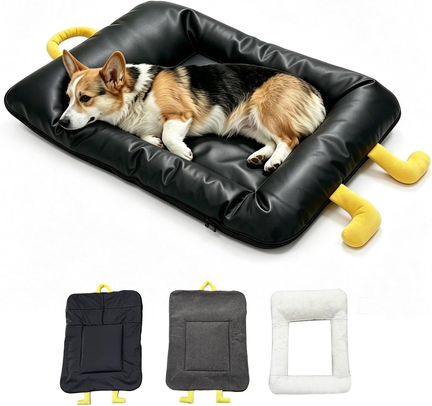 Marchul Dog Bed, Pet Bed Mat with Removable Faux Leather & Plush Covers
