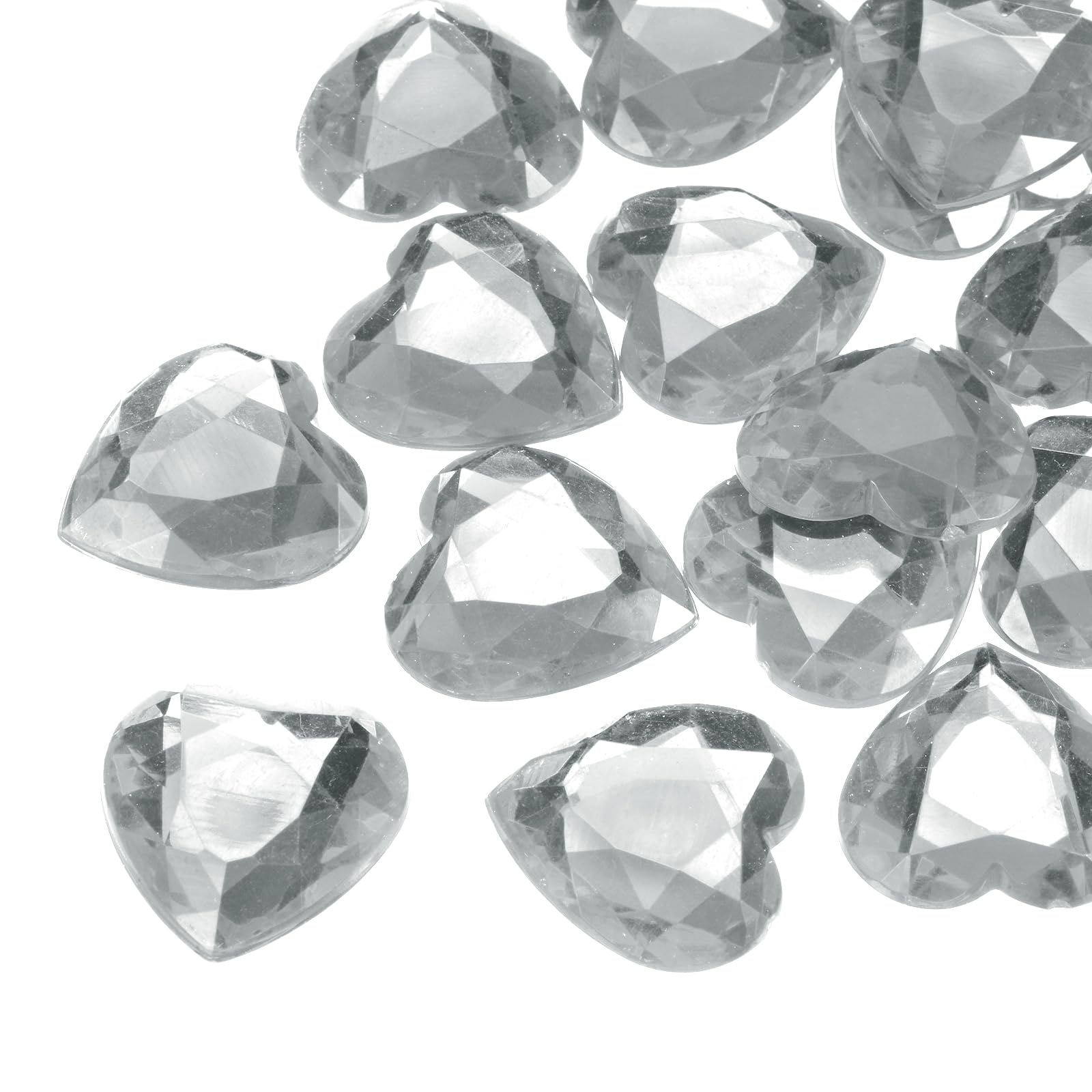 sourcing map 20 Pcs Acrylic Heart Rhinestone 30mm Flat Back Plastic Gems Jewelry Stickers for Craft Bead Face Painting Costume Jewelry Making Clear Grey