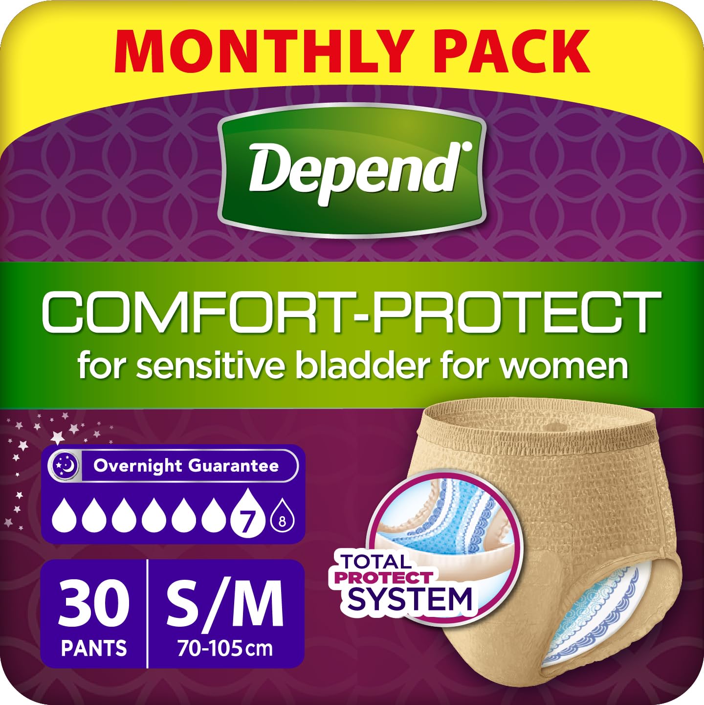 Depend Comfort Protect Incontinence Pants for Women, Small/Medium - 30 Pants
