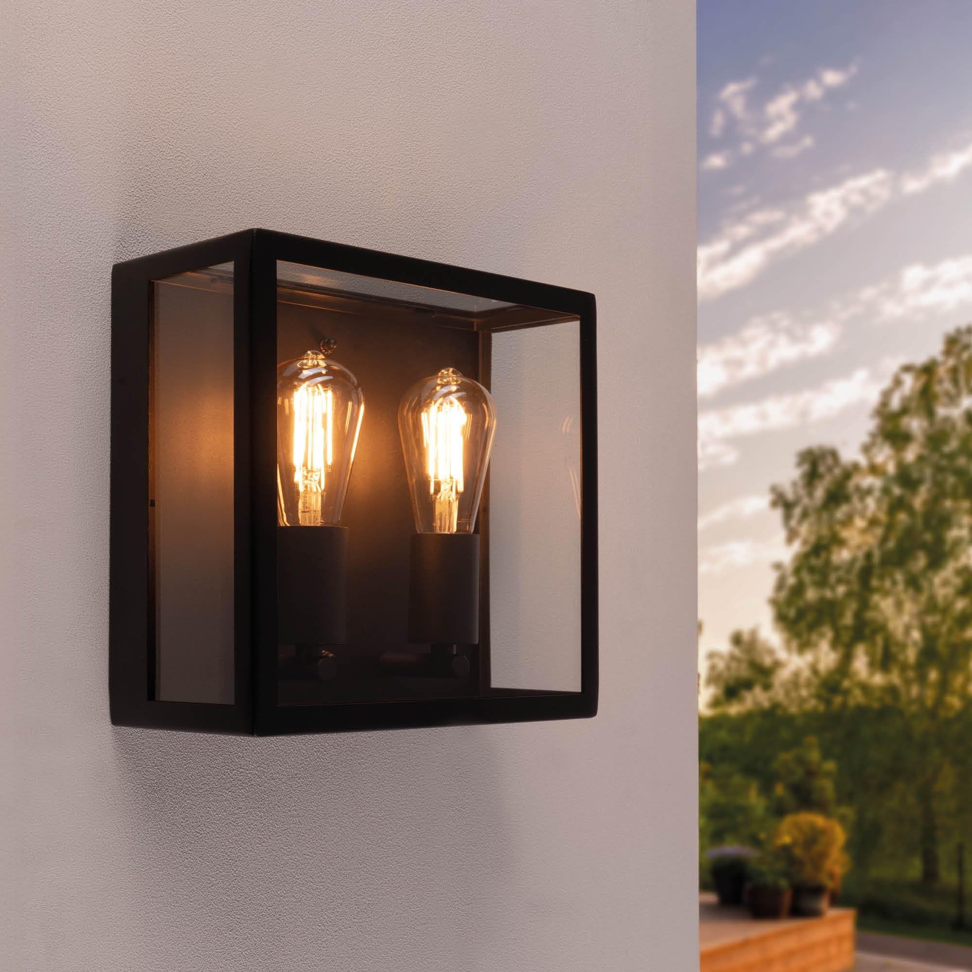 Ledvion - Lámpara de Pared LED, Casquillo E27, IP44, Negra, Para Dos Casquillos, Lámpara Exterior, Iluminación Exterior, Iluminación de Jardín