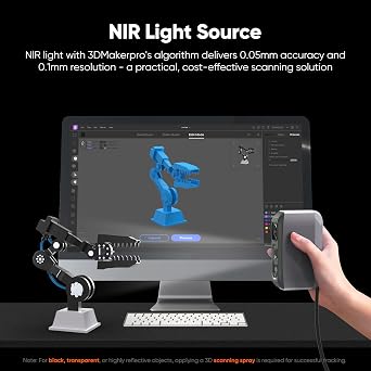 3DMakerpro 3D Scanner Moose Lite, Medium-Format 3D Scanners for Printing, NIR Light Source, Up to 0.05mm Accuracy, Mono Texture Scanning
