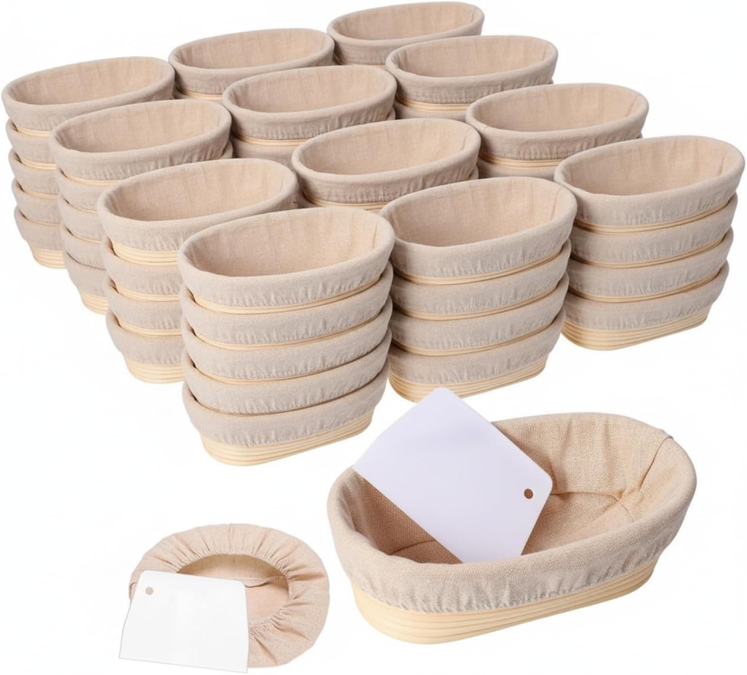 Gejoy 40 Sets Bread Proofing Baskets Bulk 10 Inch Banneton Dough Proofing Bowls Kit with Cloth Liner and Plastic Scraper Sourdough Basket for Home Sourdough Bakers