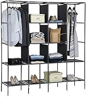 Vista 5 de 67" Portable Wardrobe Closet, Wardrobe Closet for Hanging Clothes with 2 Hanging Rods, 12 Clothes Storage Organizer Shelves, Non-Woven Fabric Grey