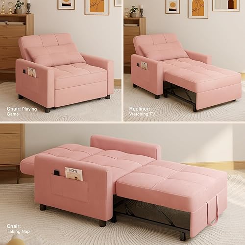 Miniatura 32 de Noelse Sofá cama convertible 2 en 1 multifuncional, respaldo reclinable ajustable con tela de lino moderna para sala de estar, dormitorio, Gris
