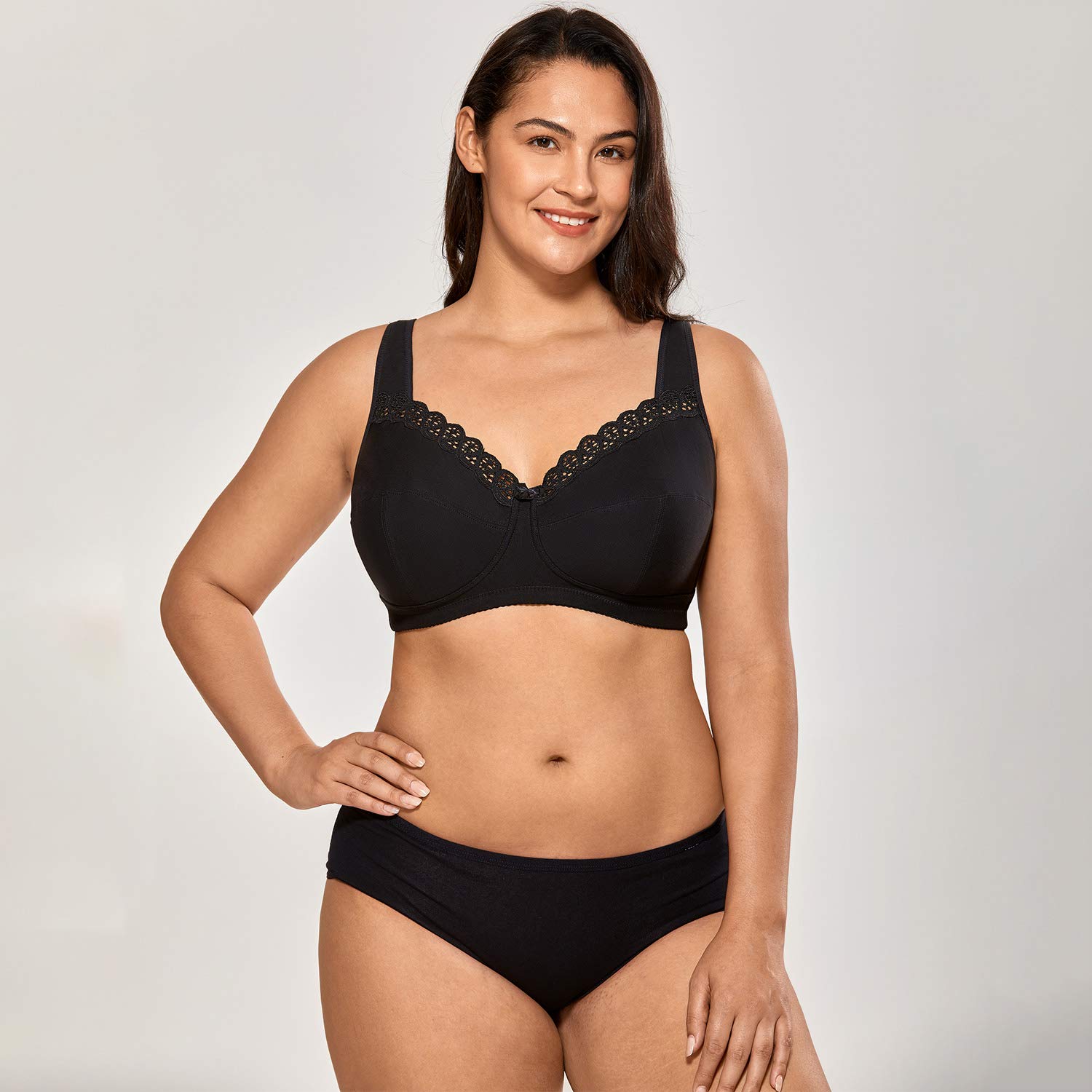 DELIMIRA Reggiseno Cotone Senza Ferretto in Pizzo Taglie Forti Morbido Senza Imbottitura Coppa Piena