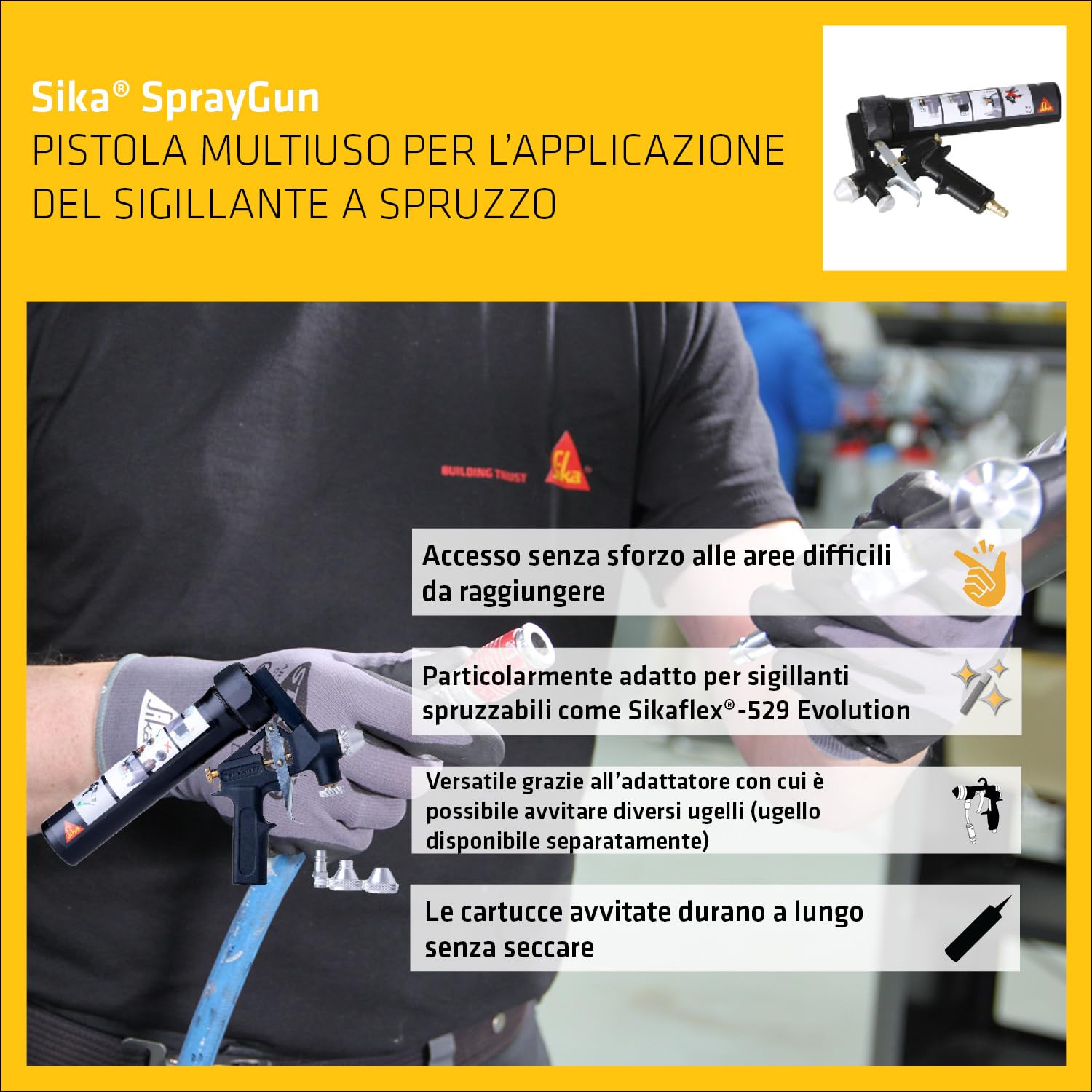 SIKA - Pistola a spruzzo per giunti - Sika Spray Gun - Applicazione facile con aria compressa - Ideale per Sikaflex-529 Evolution - Finitura liscia su giunzioni e pieghe - Massima precisione