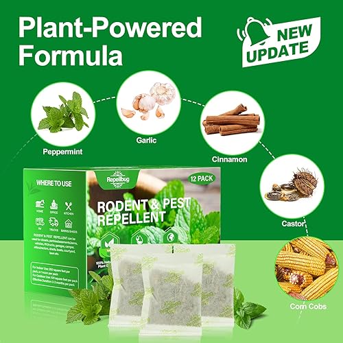 Miniatura 2 de Bolsas de control de plagas, paquete de 12 unidades de aceite de menta para ratones, roedores, ratas, ardillas, repelente de plagas para uso en