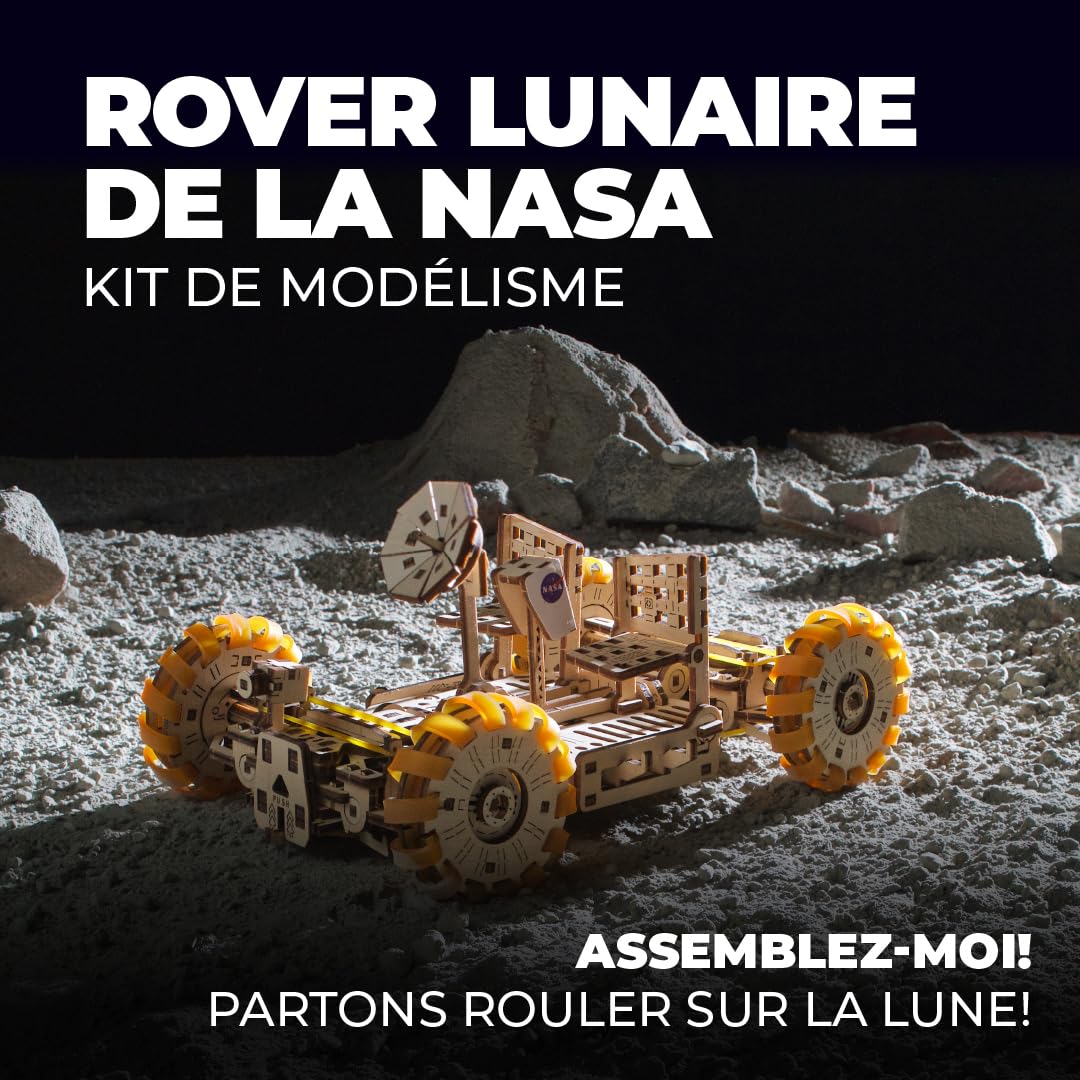 Kit de modèle Ugears NASA Lunar Rover - Casse-têtes mécaniques en Bois 3D pour Adultes à Construire - Cadeaux spatiaux pour Adolescents - Kits de modèles spatiaux Officiels de la NASA