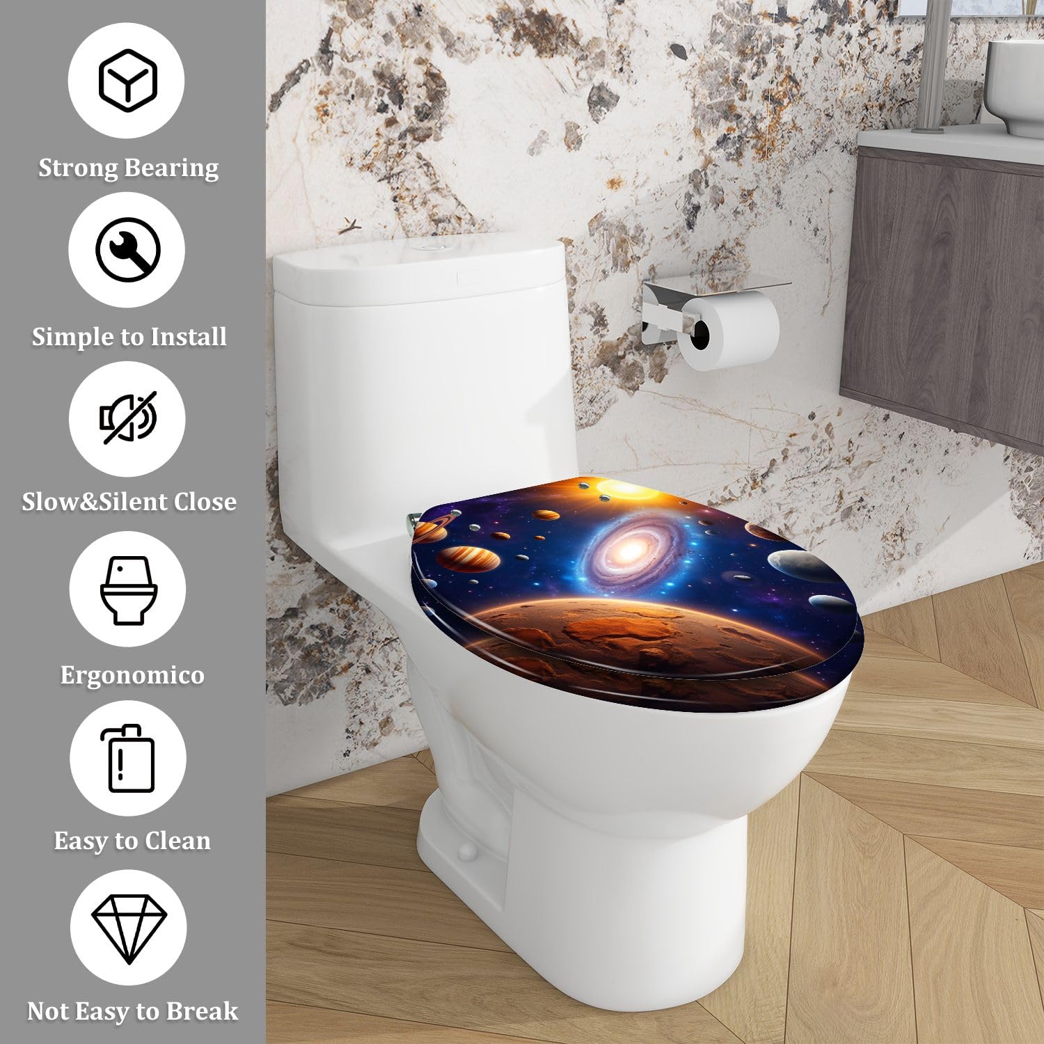 Asiento de inodoro alargado de resina para baño