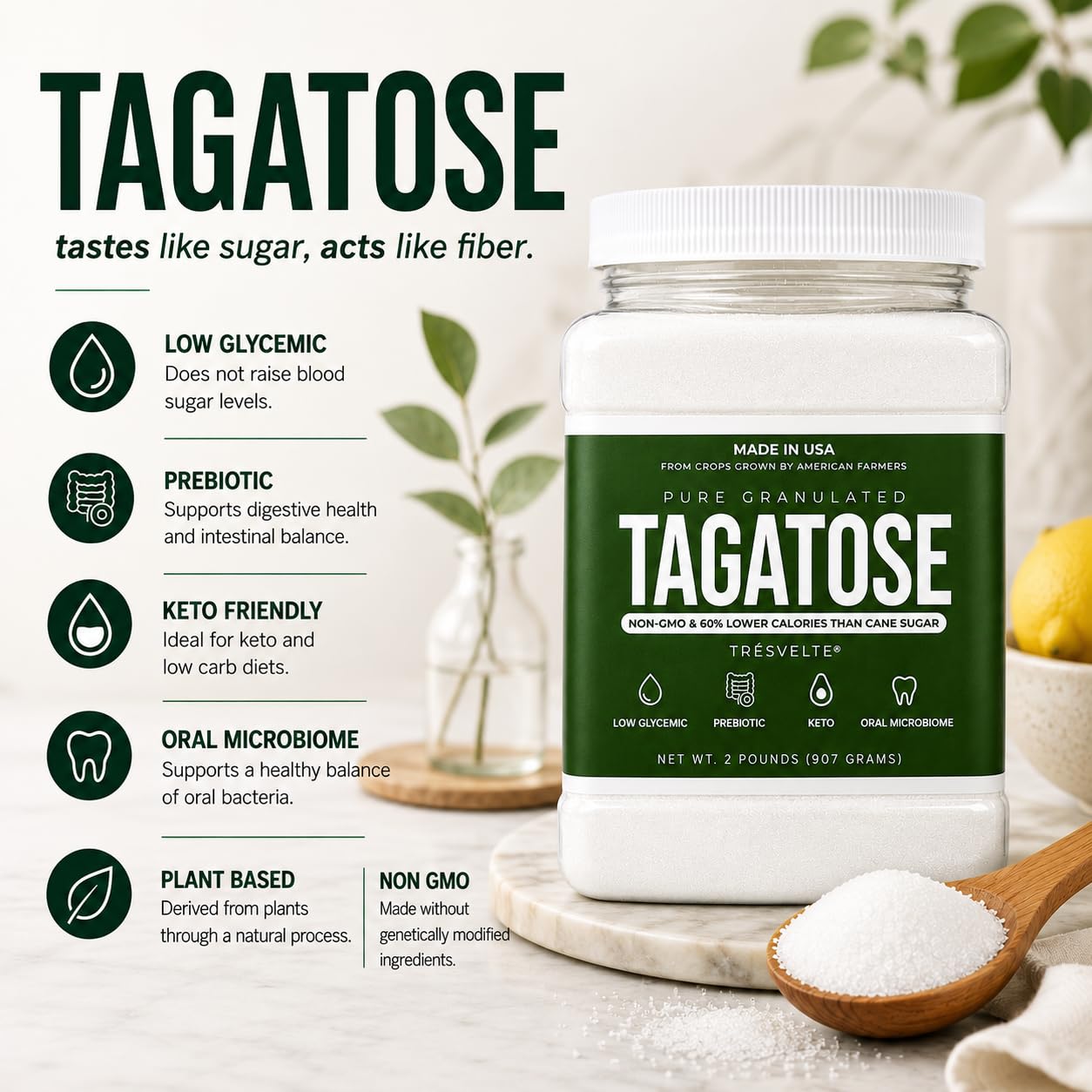 TAGATOSE Pure Granulated 2 lb Prebiotic Keto Sugar Replacement Low Calorie Non-GMO product thumbnail 6