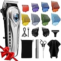 CHICCLY Professional Cordless Hair Clippers for Men & Women - Low Noise 37-50dB, 5H Battery, 10 Color Combs, LED Display, Complete Grooming Kit with Scissors & Cape
