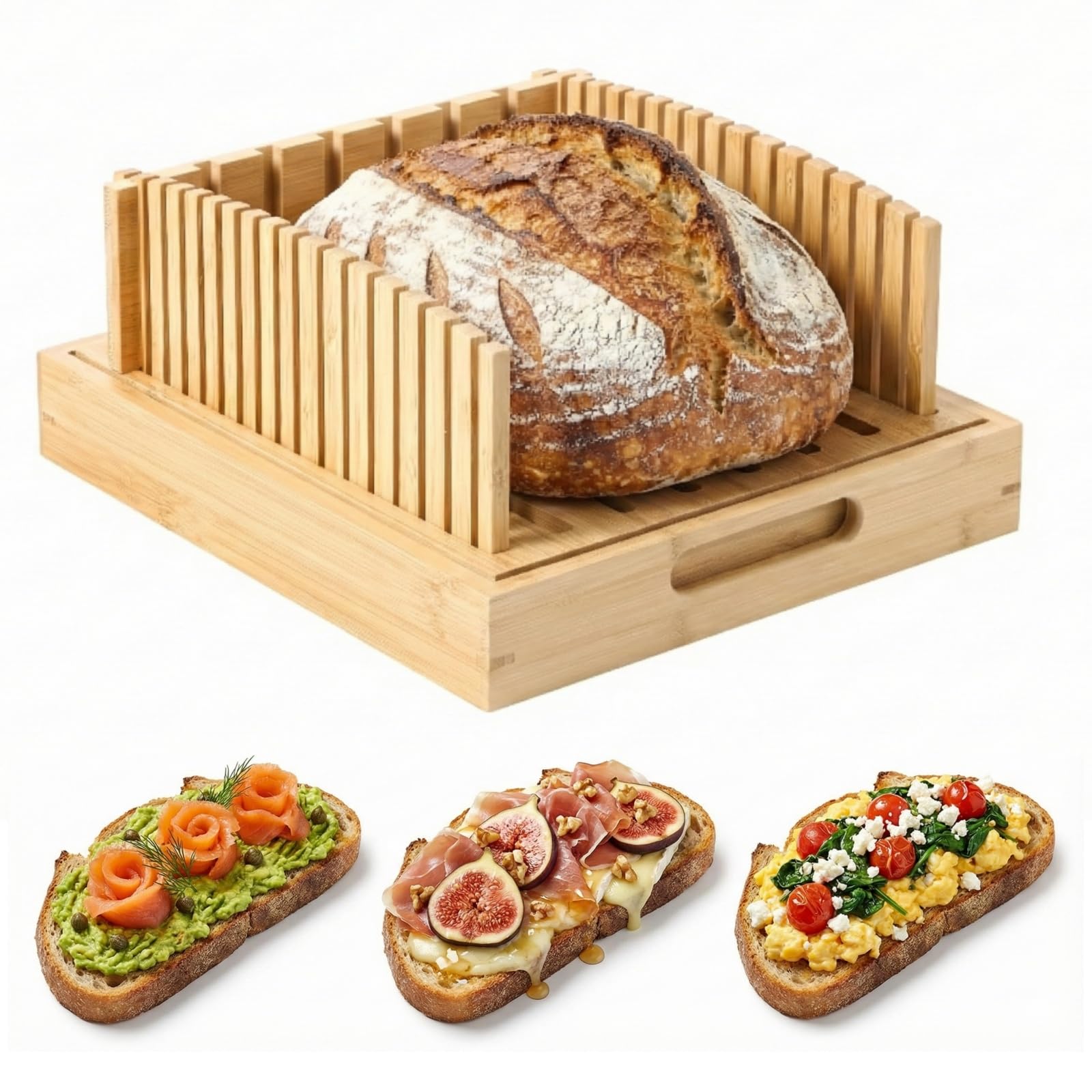 Photo 1 of 10.5" Bamboo Bread Slicer for Homemade Bread - Sourdough Slicing Guide with Crumb Catcher & Stable Mortise-Tenon Structure