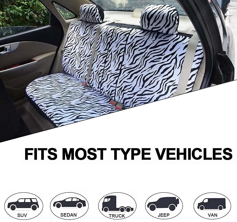 Zebra Autositzbezüge Komplettes Set mit Sicherheitsgurtpolstern und Lenkradbezug 38,1 cm für Autos Lkws SUVs Vans
