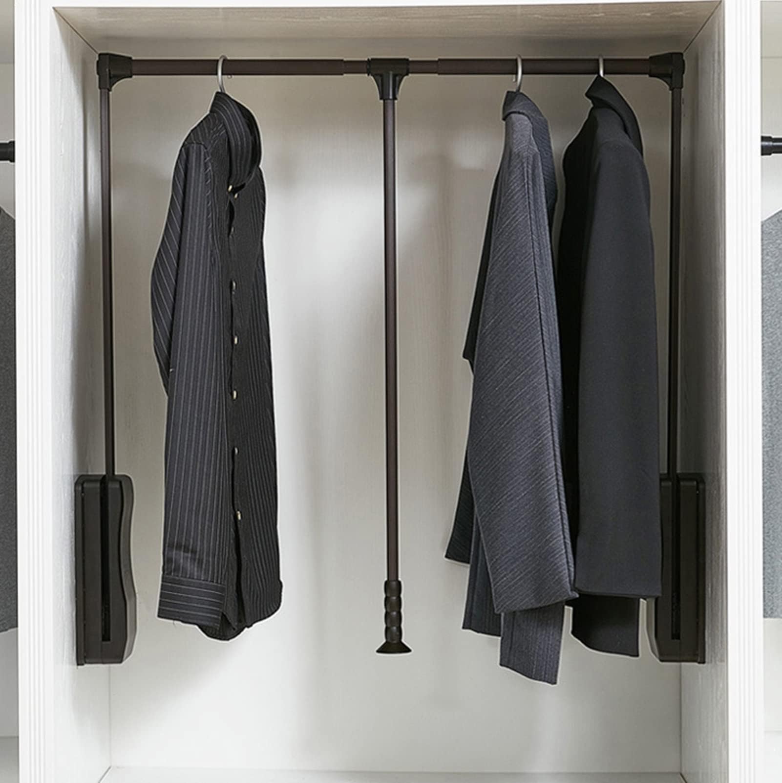 HTTGDGDH Heavy Duty Pull Down Closet Rod, Extendable Aluminium Wardrobe Lift, Adjustable Width Clothes Hanger, Retractable Cabinet Rail Lifter For Space Saving, Black, 600-830Mm,Black-600-830mm